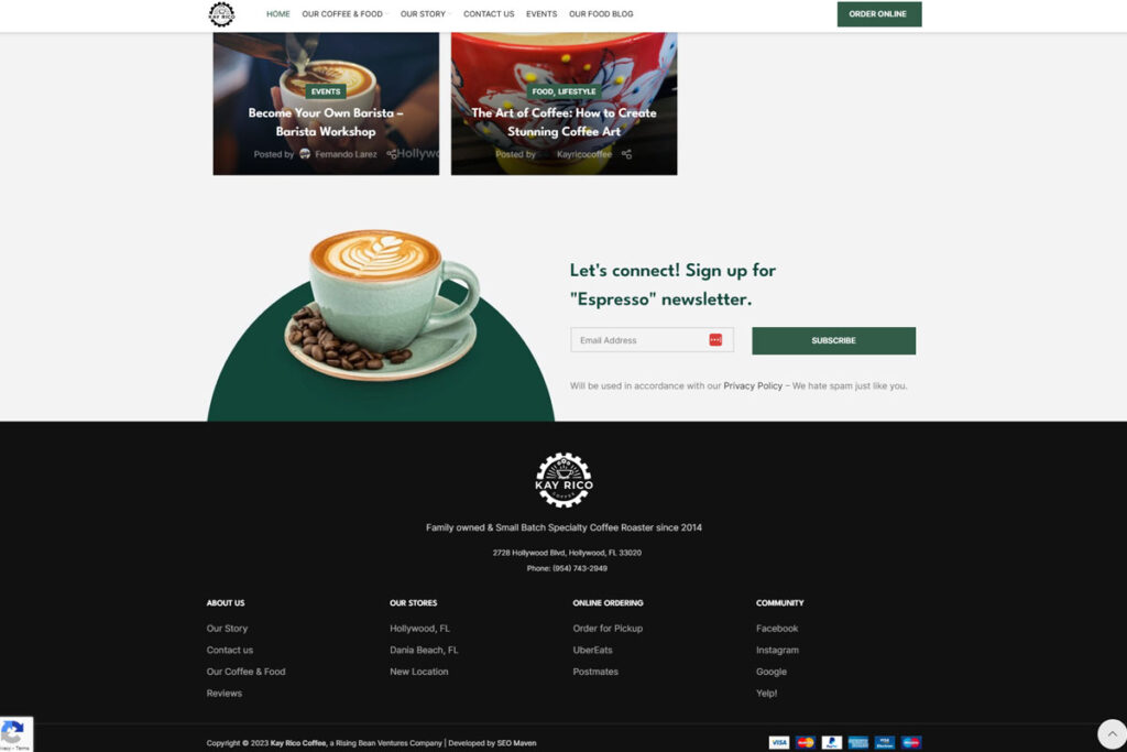 Kay Rico Coffee Website in Hollywood, FL